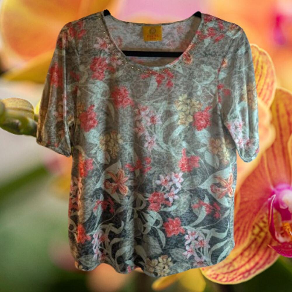 Ruby Rd Lp Short Sleeve Lightweight Multi Color F… - image 1